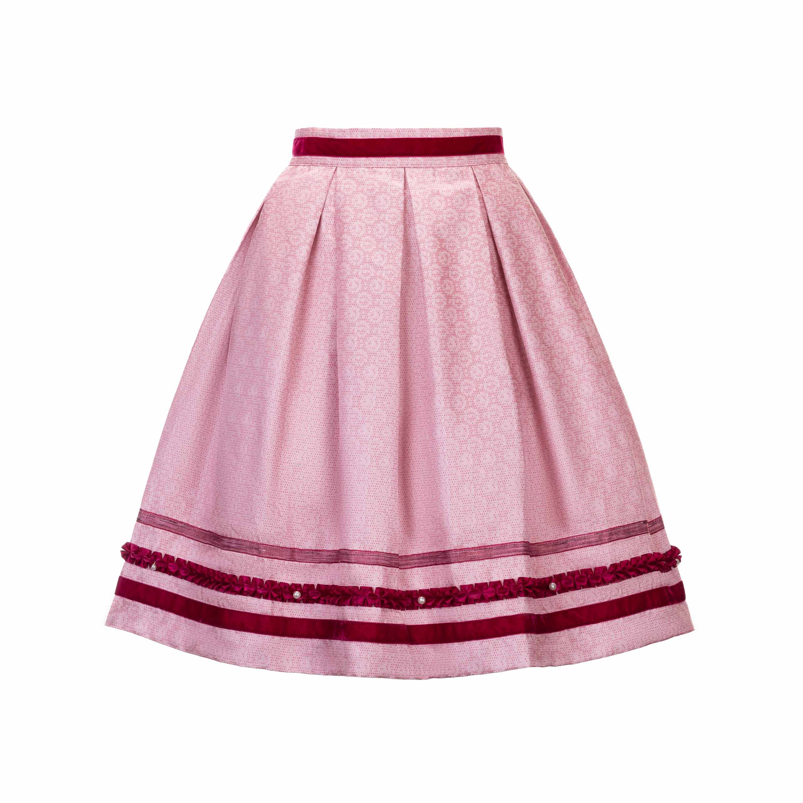Kelliar Trachtenrock Damen, Trachtenrock Damen Knielang Polyester Rosa z Trachtenröcke Damen, Größe36-44(25KS52)