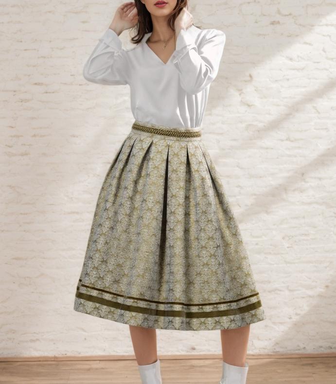 Kelliar Trachtenröcke Damen Knielang Trachtenrock Grün Trachtenrock Damen Modern Röcke Oktoberfest Größe 36-44