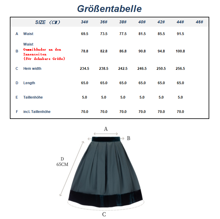 Kelliar Trachtenrock Damen, Dirndl Rock Mit Seitentaschen Trachtenrock Damen Modern Grün Knielang Oktoberfest, Größe36-44(25KS53)