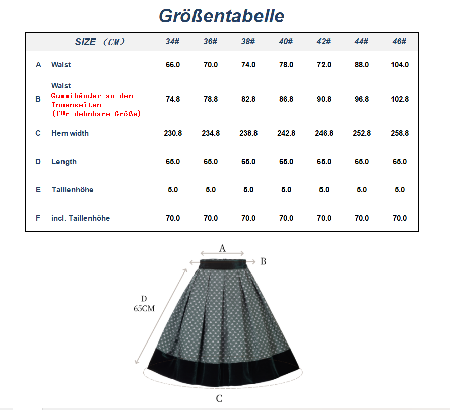 Kelliar Trachtenröcke Damen Knielang Trachtenrock Grün Damen Trachtenrock Damen Modern Röcke für Oktoberfest Größe 36-44(25KS56)