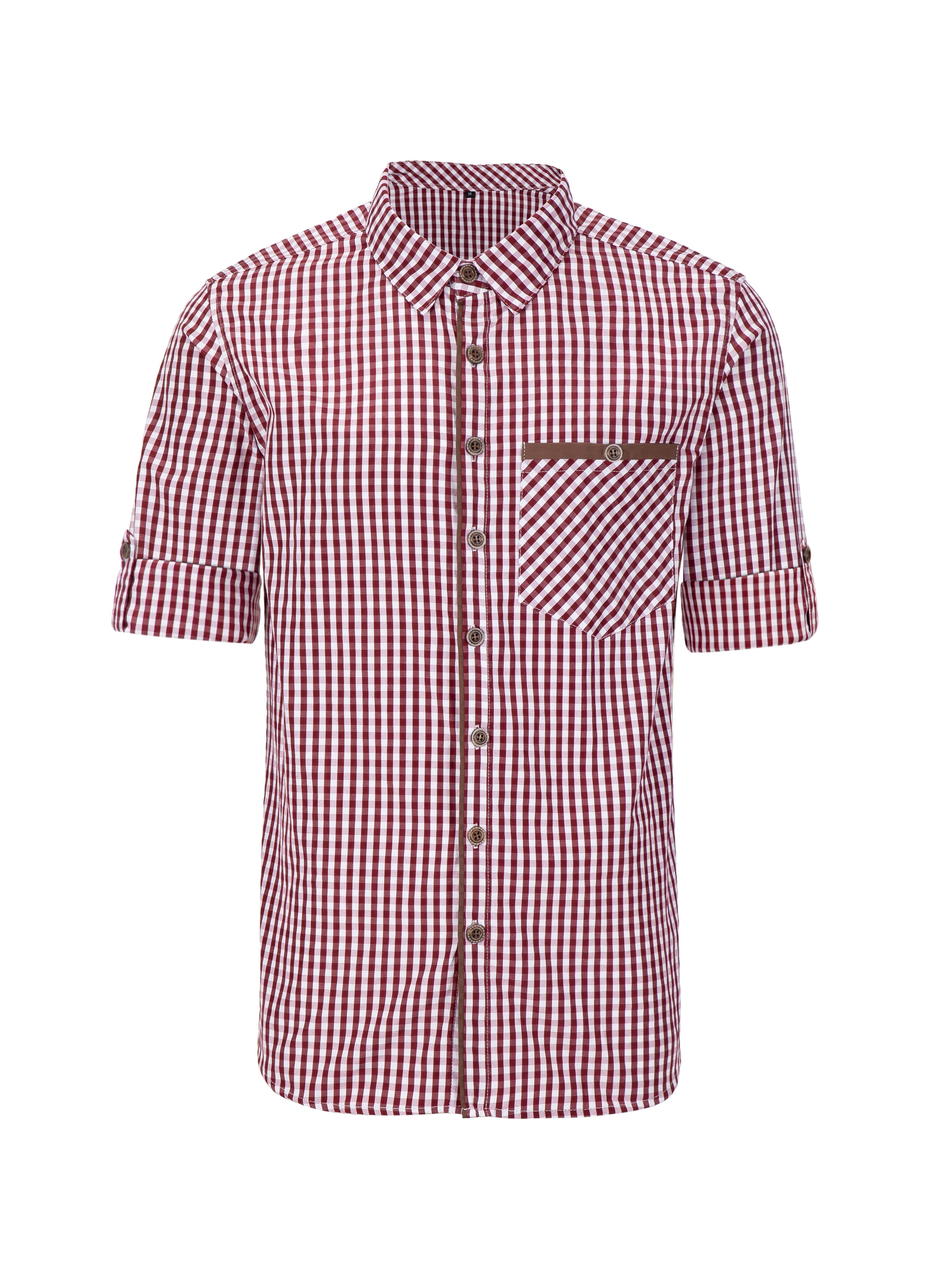 Rot Herren Trachtenhemd Oktoberfest Langarm Stehkragen Männlich Freizeithemd Gr.M-XXXL