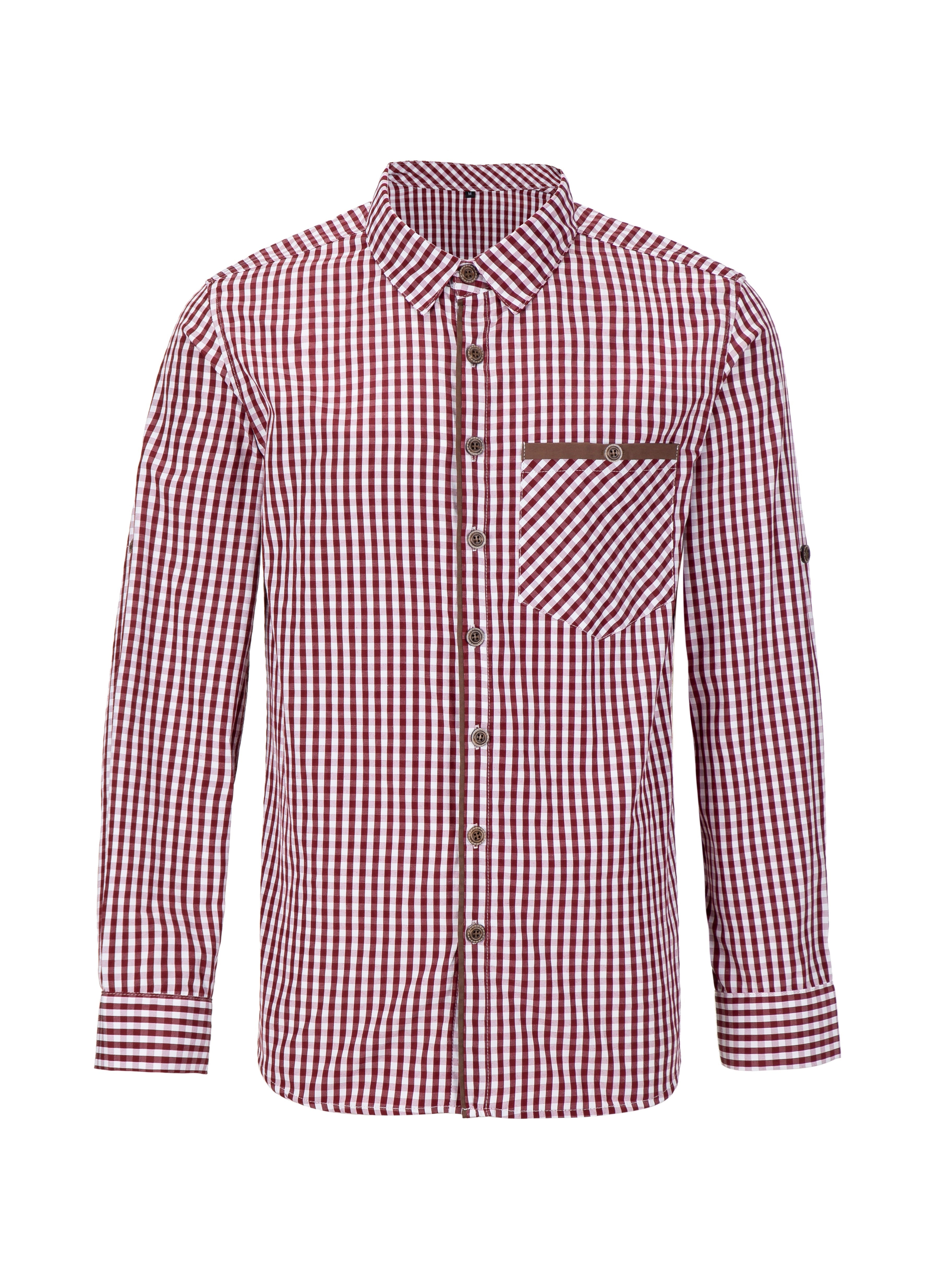 Rot Herren Trachtenhemd Oktoberfest Langarm Stehkragen Männlich Freizeithemd Gr.M-XXXL