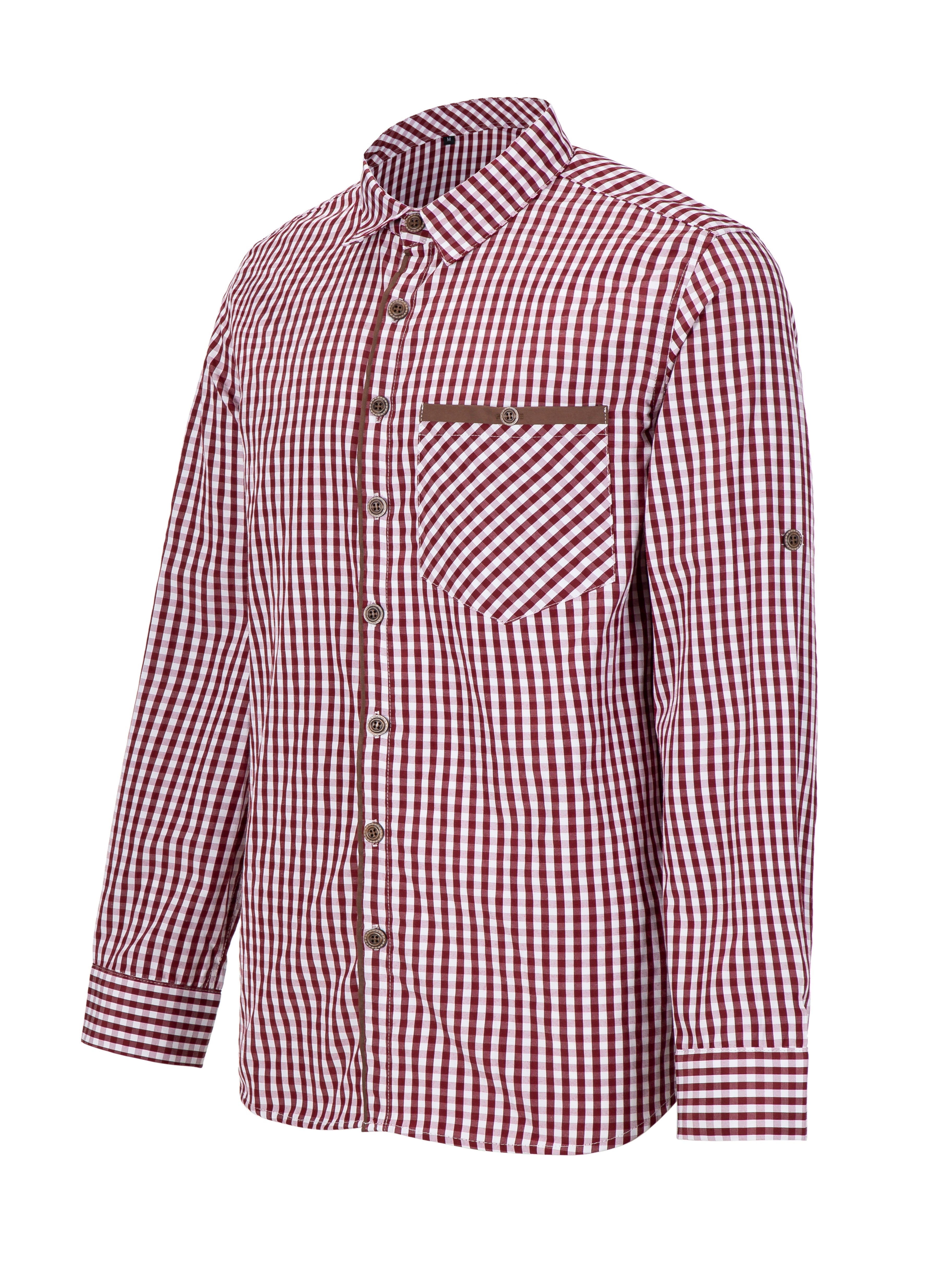 Rot Herren Trachtenhemd Oktoberfest Langarm Stehkragen Männlich Freizeithemd Gr.M-XXXL