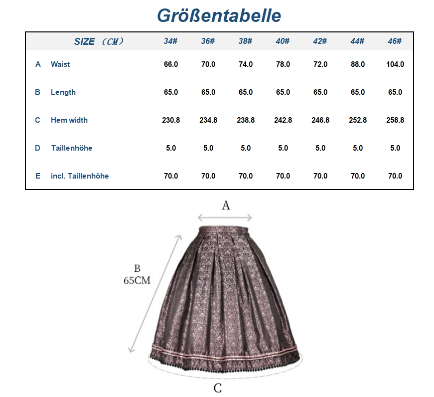 Kelliar Damen Trachtenrock Damen Unterröcke Vintage Knielang Röcke Elegent Oktoberfest Röcke Mit Spitze und Stickerei Rosa Dirndlkleid Größe 34-42(22JS03)