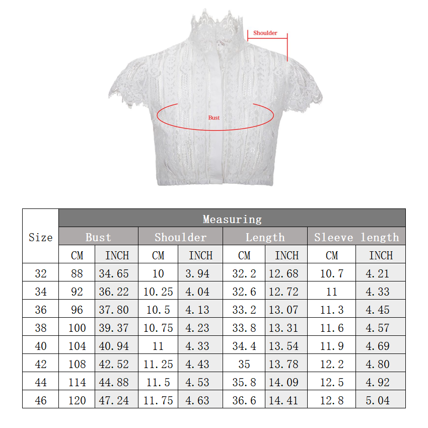 Damen Dirndlbluse Spitze Rundhals Trachtenbluse Weiß 32-46(20KB011)