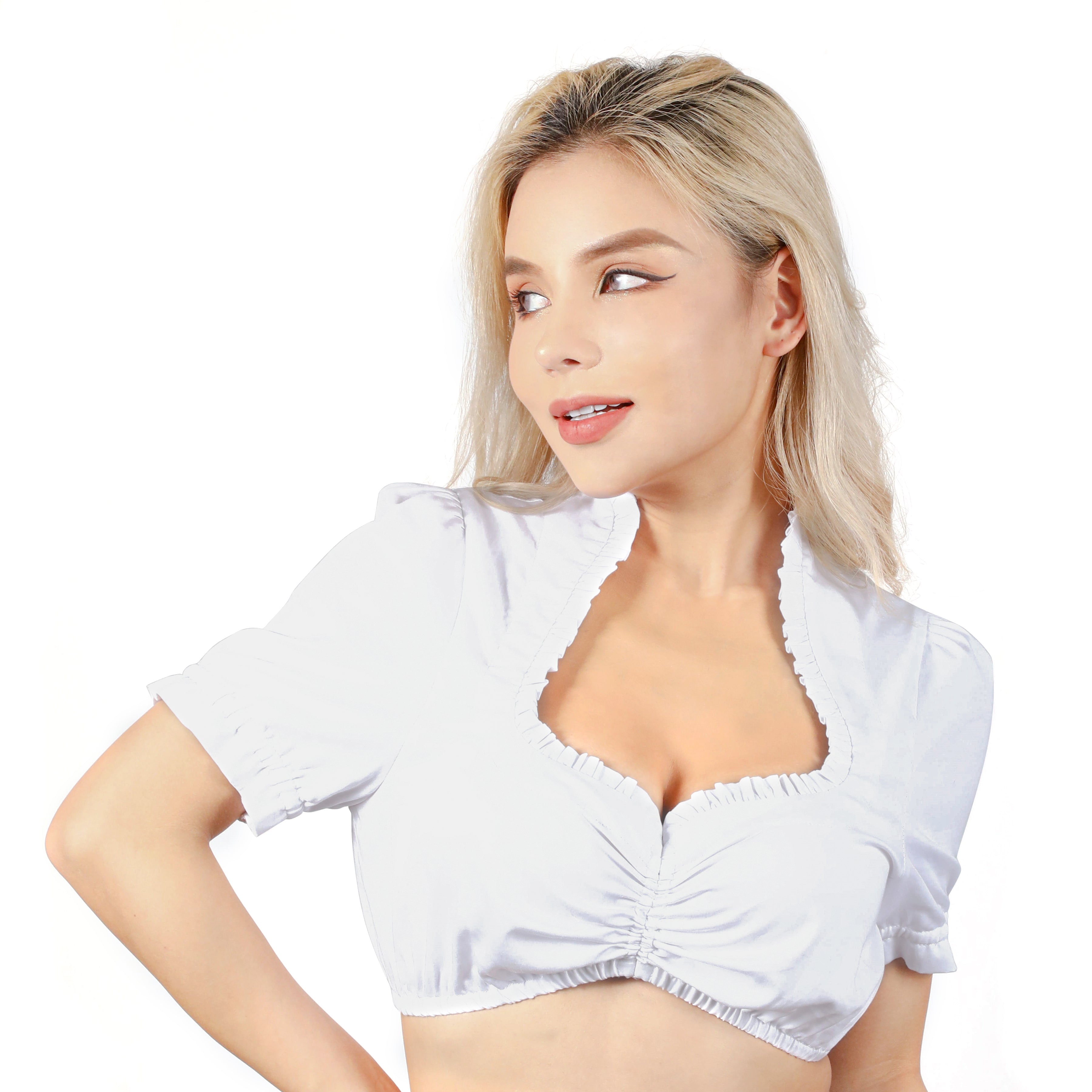 Damen Kurzarm Diamantkragen Trachtenbluse 34-46(21JB79)
