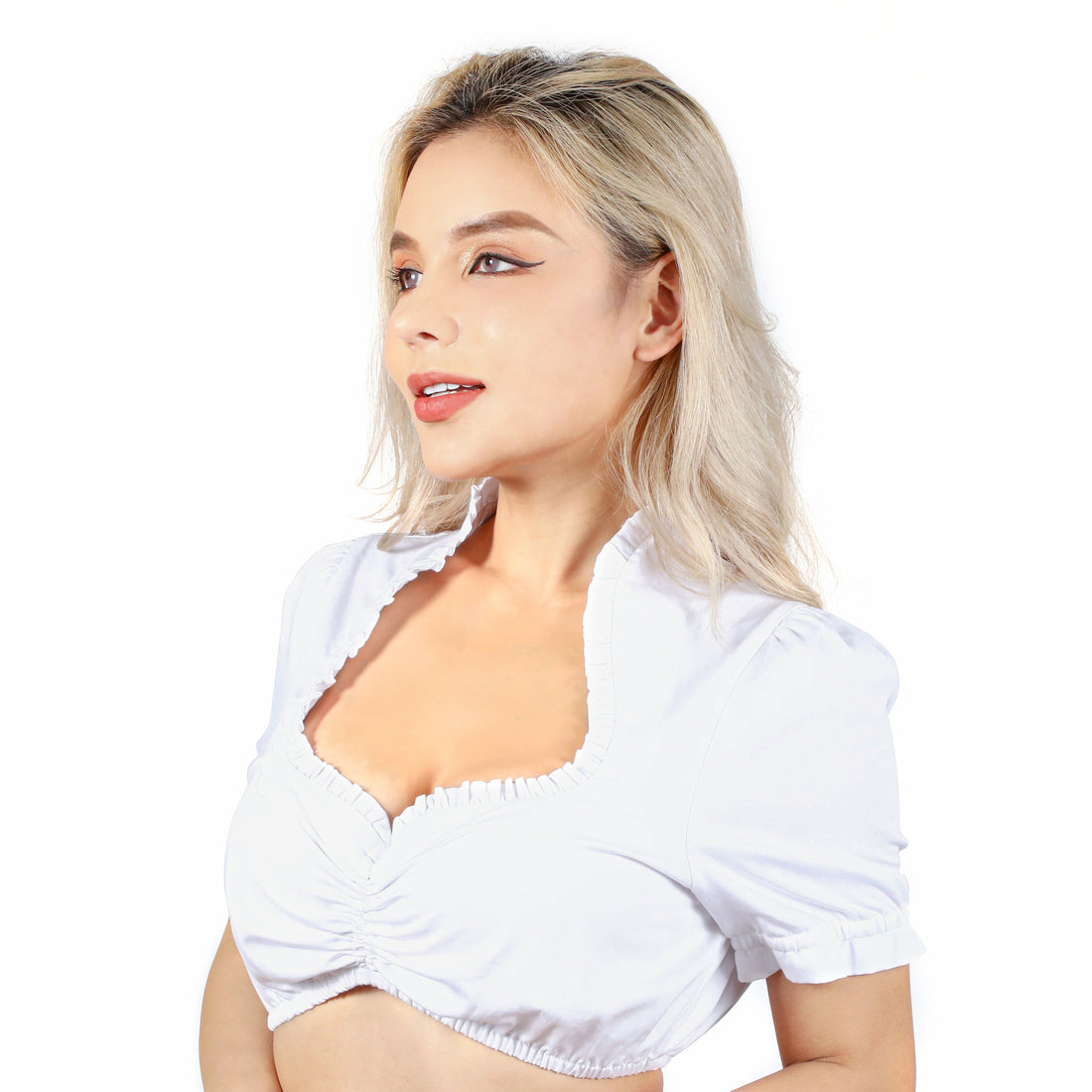 Damen Kurzarm Diamantkragen Trachtenbluse 34-46(21JB79)