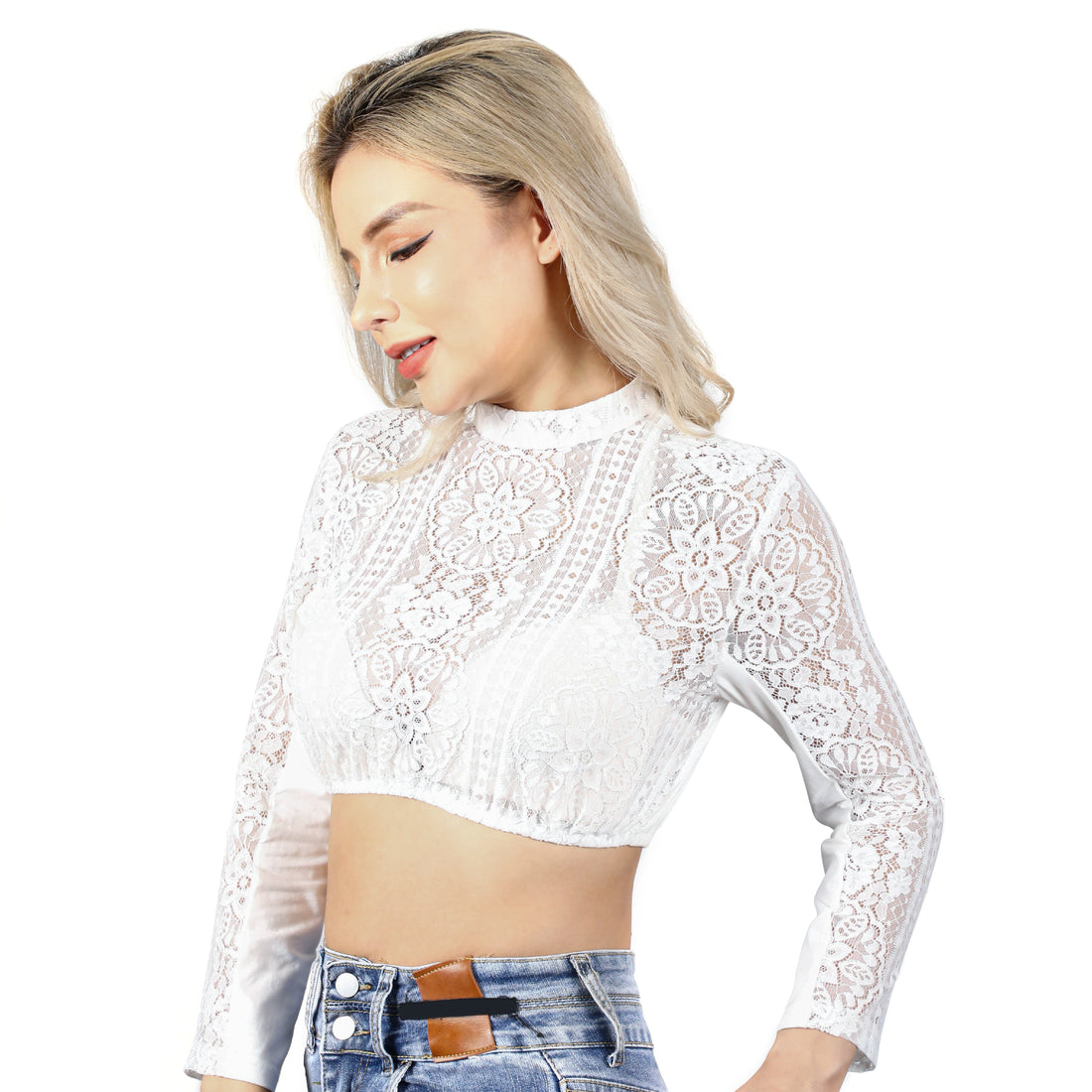 Damen Dirndlbluse Langarm Blumenmuster Spitzeblusen 34-44(21JB63)