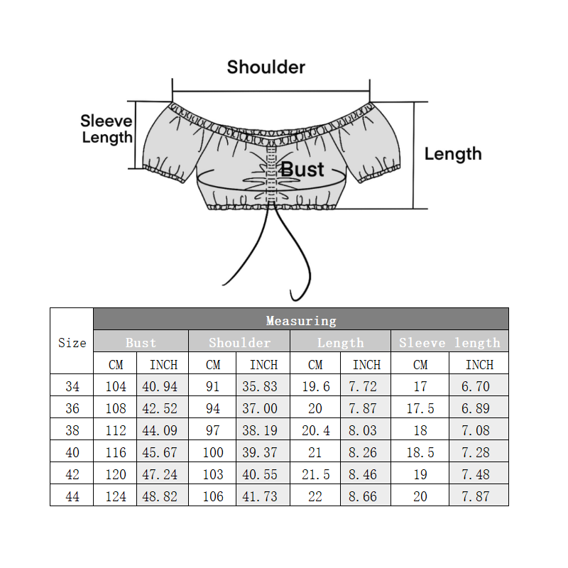 Damen Schulterfrei Dirndlbluse Kurzarm Spitzenbesatz Weiß 34-44(22JB83)