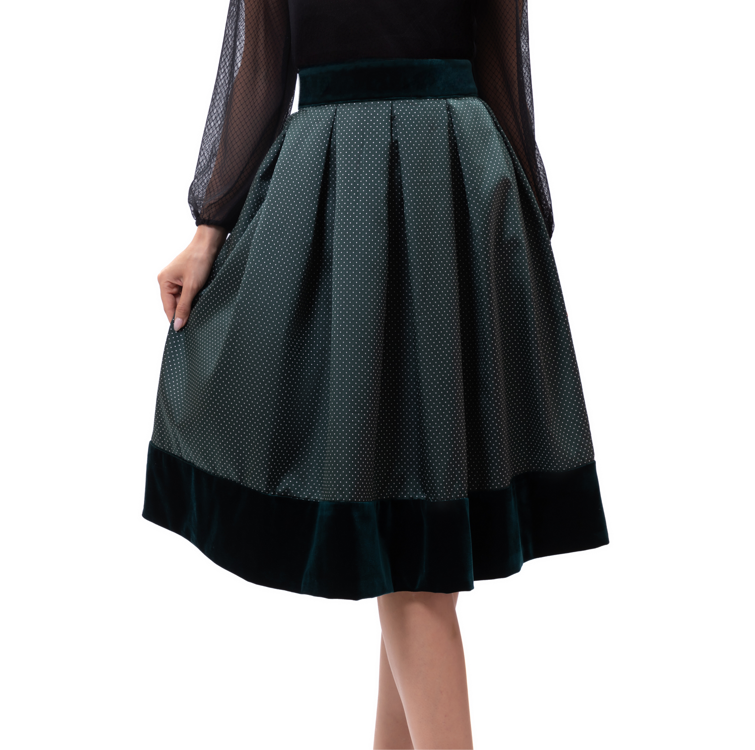 Kelliar Trachtenrock Damen, Dirndl Rock Mit Seitentaschen Trachtenrock Damen Modern Grün Knielang Oktoberfest, Größe36-44（25KS53）