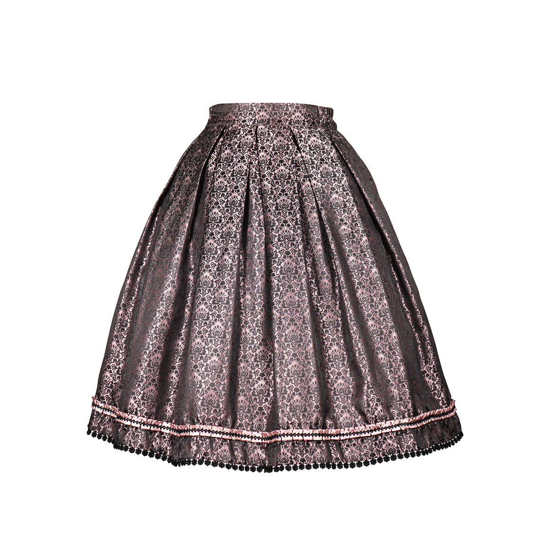 Kelliar Damen Trachtenrock Damen Unterröcke Vintage Knielang Röcke Elegent Oktoberfest Röcke Mit Spitze und Stickerei Rosa Dirndlkleid Größe 34-42（22JS03）