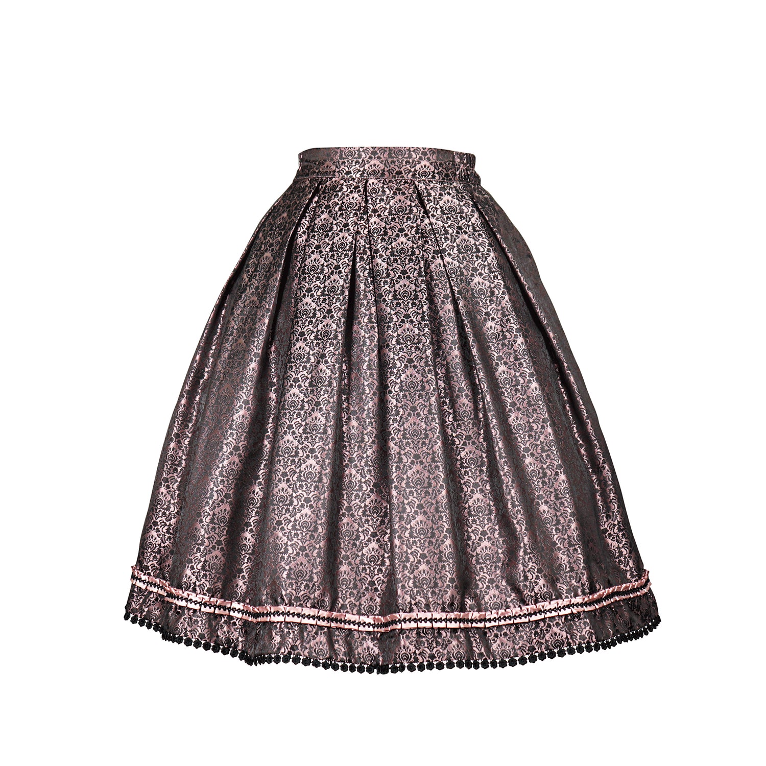 Kelliar Damen Trachtenrock Damen Unterröcke Vintage Knielang Röcke Elegent Oktoberfest Röcke Mit Spitze und Stickerei Rosa Dirndlkleid Größe 34-42（22JS03）