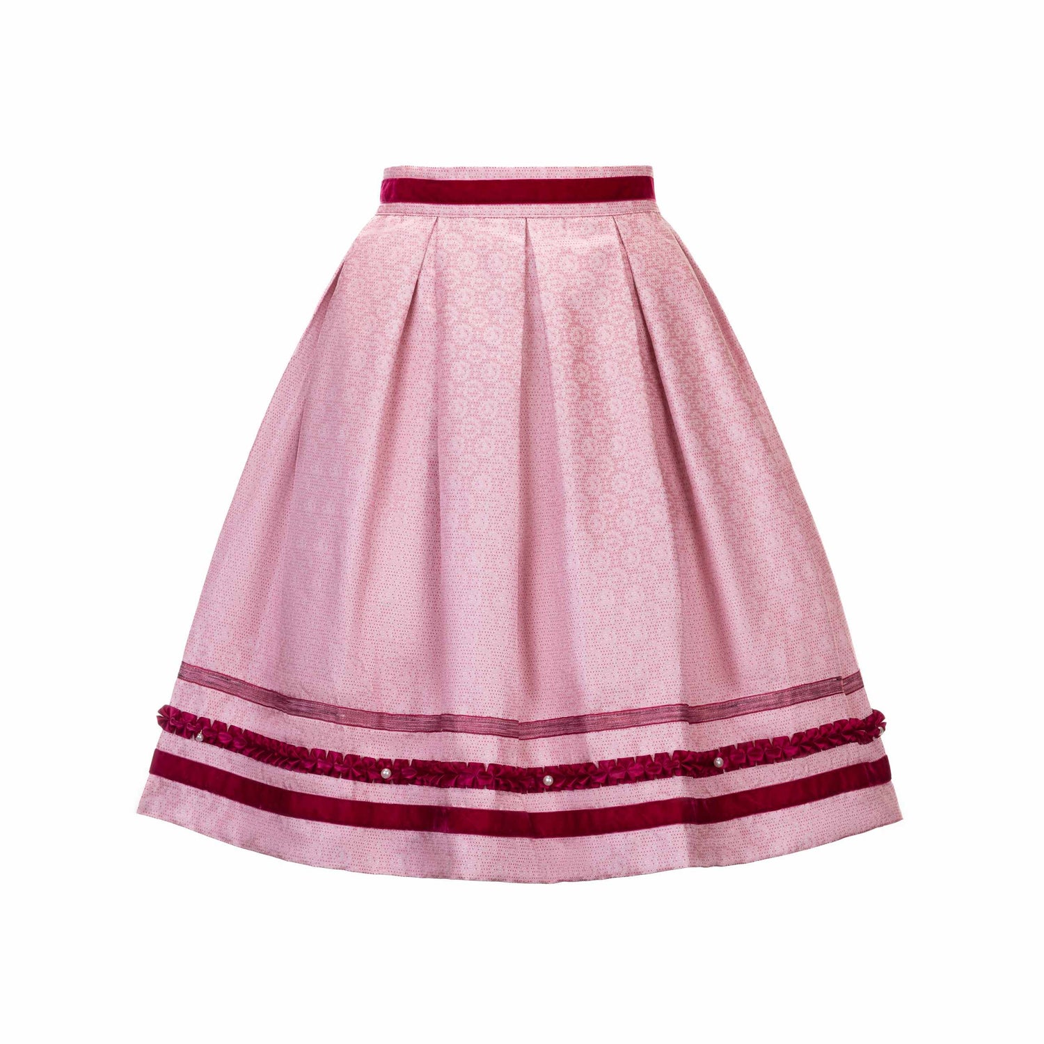 Kelliar Trachtenrock Damen, Trachtenrock Damen Knielang Polyester Rosa z Trachtenröcke Damen, Größe36-44（25KS52）