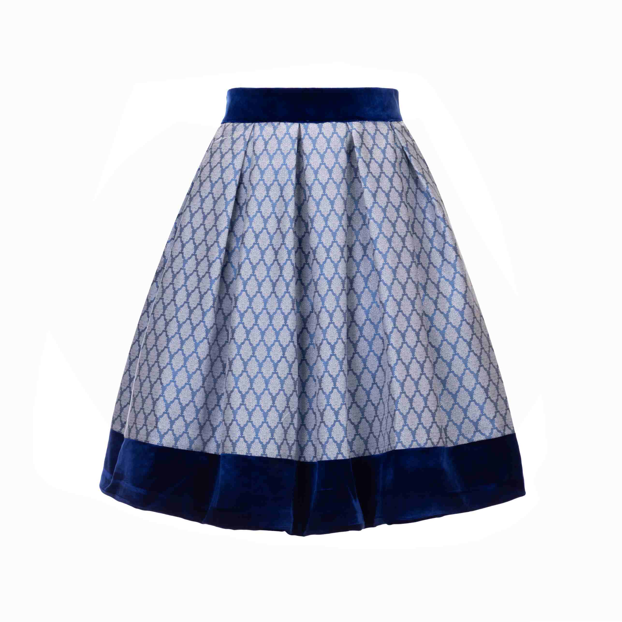 Kelliar Trachtenrock Damen, Trachtenrock Damen Knielang Klassischen DirndlRock für Oktoberfest Blau Modern, Größe 36-44（25KS54）