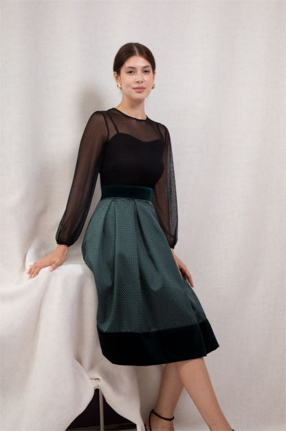 Kelliar Trachtenrock Damen, Dirndl Rock Mit Seitentaschen Trachtenrock Damen Modern Grün Knielang Oktoberfest, Größe36-44（25KS53）