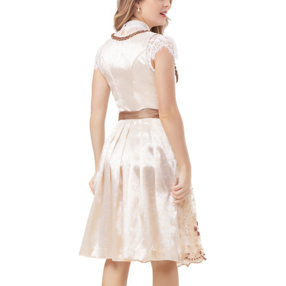 Damen Trachtenmode Champagner Kleid mit Spitzenschürze 34-44(21JD1060)