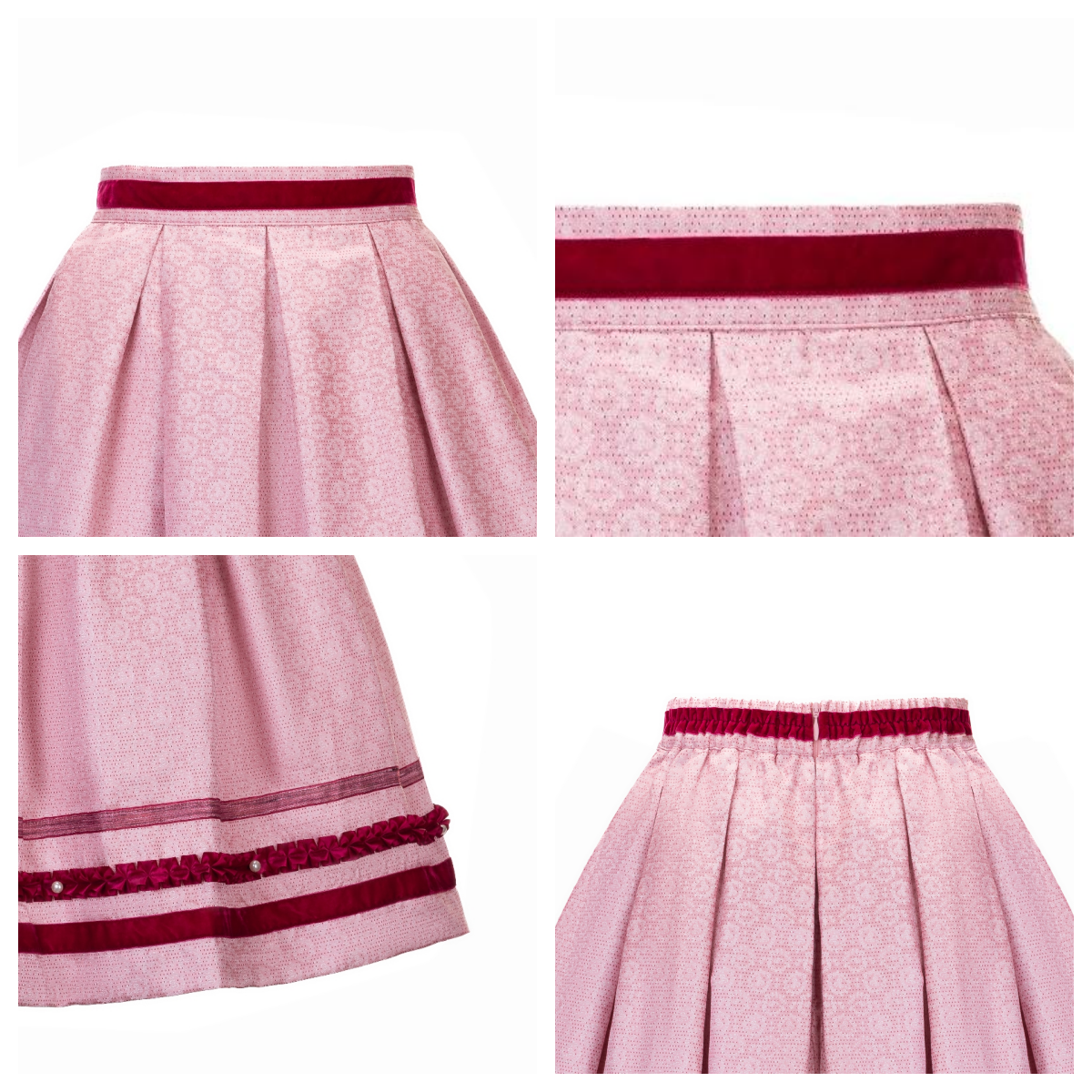 Kelliar Trachtenrock Damen, Trachtenrock Damen Knielang Polyester Rosa z Trachtenröcke Damen, Größe36-44（25KS52）