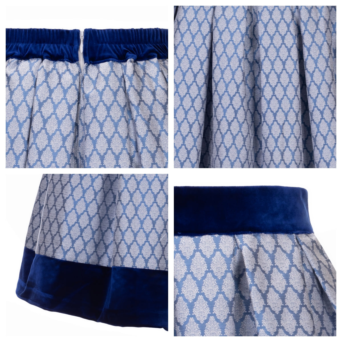 Kelliar Trachtenrock Damen, Trachtenrock Damen Knielang Klassischen DirndlRock für Oktoberfest Blau Modern, Größe 36-44（25KS54）