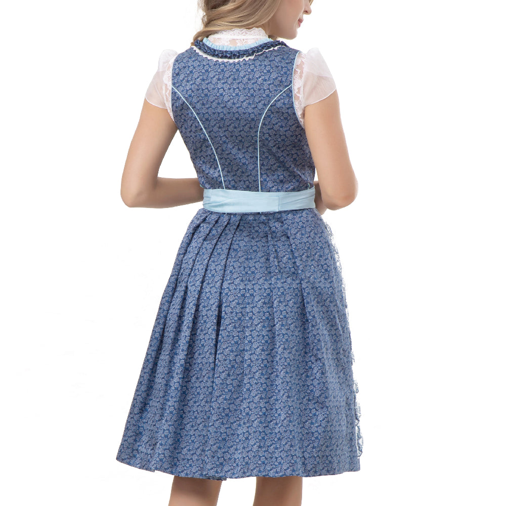 Damen Knielang Dirndl Kleid mit Spitzenschürze 34-44(22JD7360)