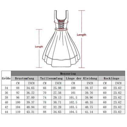 Damen Knielang Dirndl Kleid mit Spitzenschürze 34-44(22JD7360)