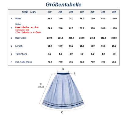 Kelliar Trachtenröcke Damen Knielang Röcke Trachtenrock Damen Modern Oktoberfest Trachten Rock Blau Größe 36-44（25KS50）