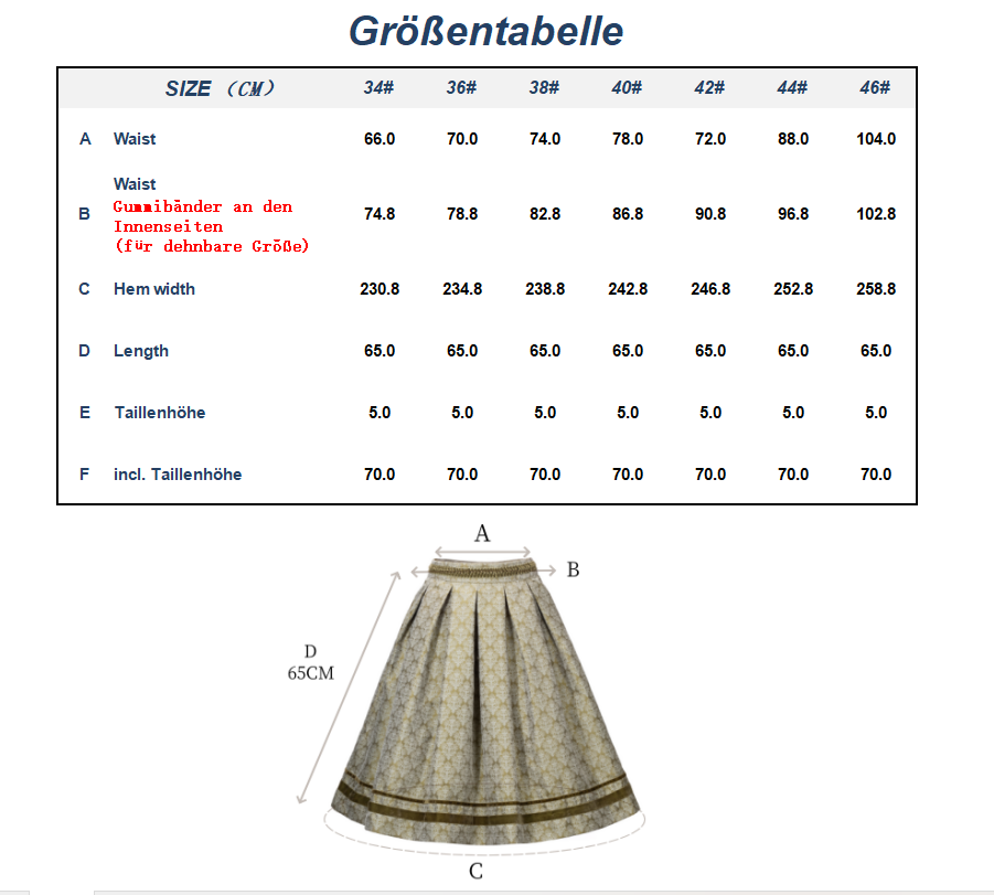Kelliar Trachtenröcke Damen Knielang Trachtenrock Grün Trachtenrock Damen Modern Röcke Oktoberfest Größe 36-44（25KS51）