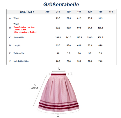 Kelliar Trachtenrock Damen, Trachtenrock Damen Knielang Polyester Rosa z Trachtenröcke Damen, Größe36-44（25KS52）