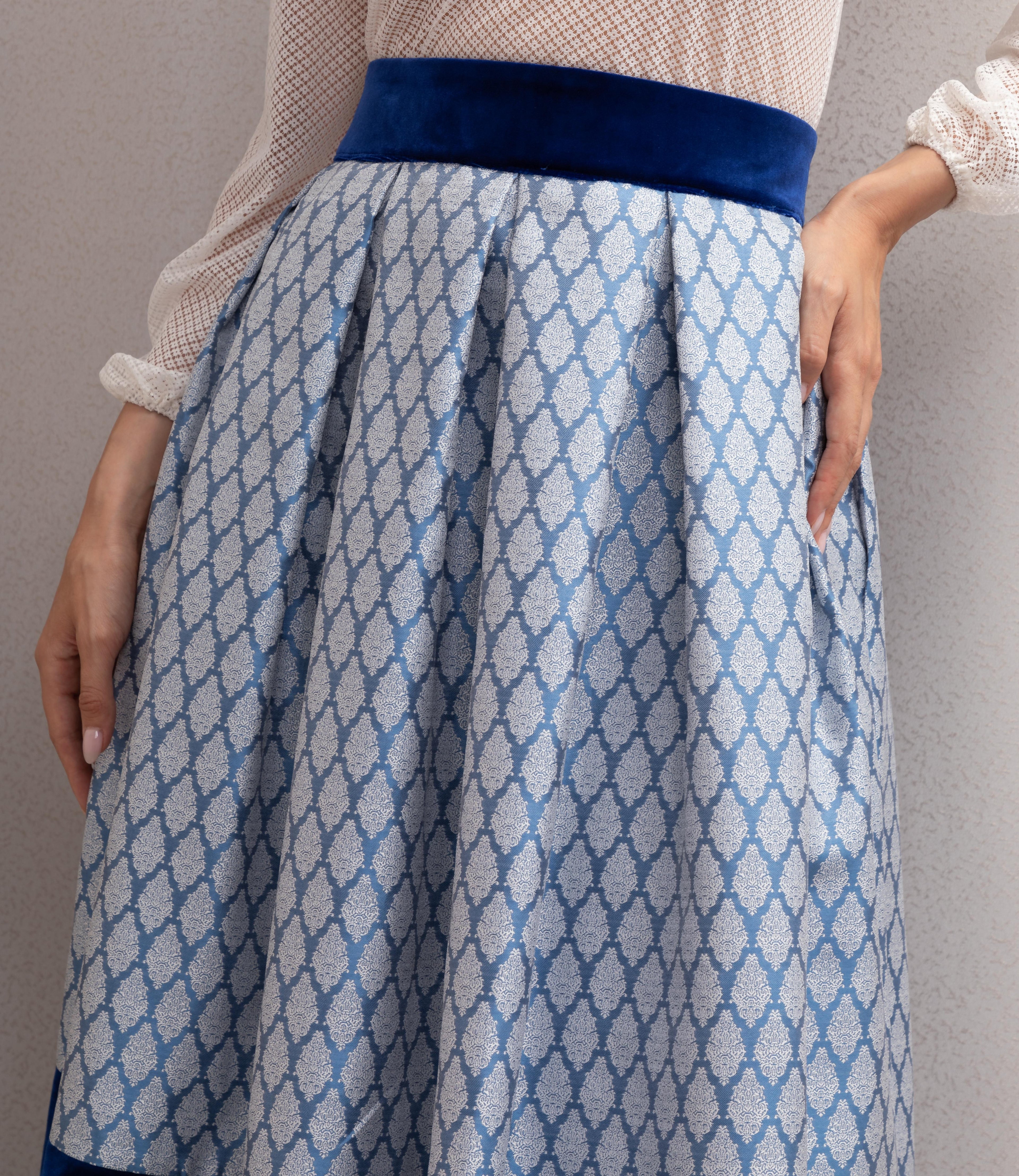 Kelliar Trachtenrock Damen, Trachtenrock Damen Knielang Klassischen DirndlRock für Oktoberfest Blau Modern, Größe 36-44（25KS54）