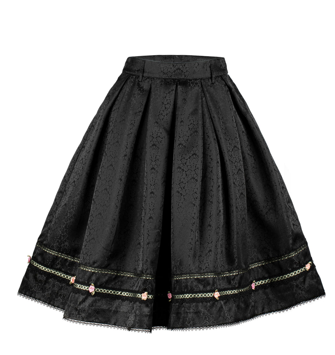 Kamellia Damen Trachtenrock Vintage Knielang Röcke Oktoberfest Röcke Elegent Schwarzer Rock Knielang,Schwarz,Size 34-44(21S01)