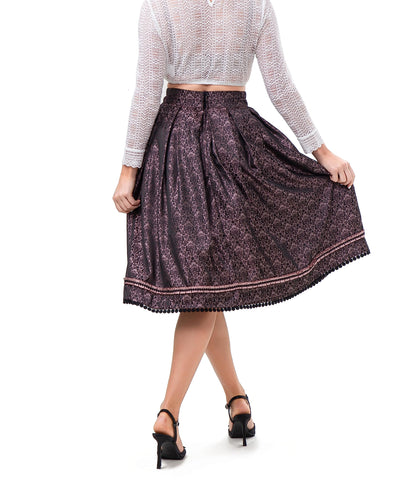 Kelliar Damen Trachtenrock Damen Unterröcke Vintage Knielang Röcke Elegent Oktoberfest Röcke Mit Spitze und Stickerei Rosa Dirndlkleid Größe 34-42（22JS03）